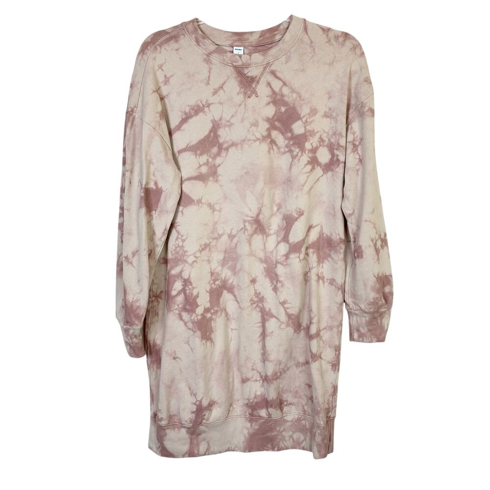 Old Navy Blush Pink Tie Dye Terry Sweatshirt Dress Cotton Blend Womens Small